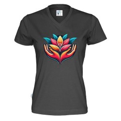 T-shirt à col en V CottoVer® pour femme avec impression à l'encre sur le devant