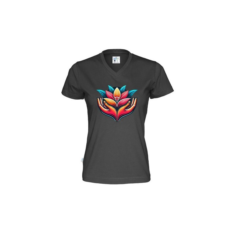 T-shirt à col en V CottoVer® pour femme avec impression à l'encre sur le devant