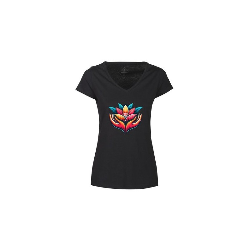 T-shirt femme à col en V en coton biologique Whailford de Harvest