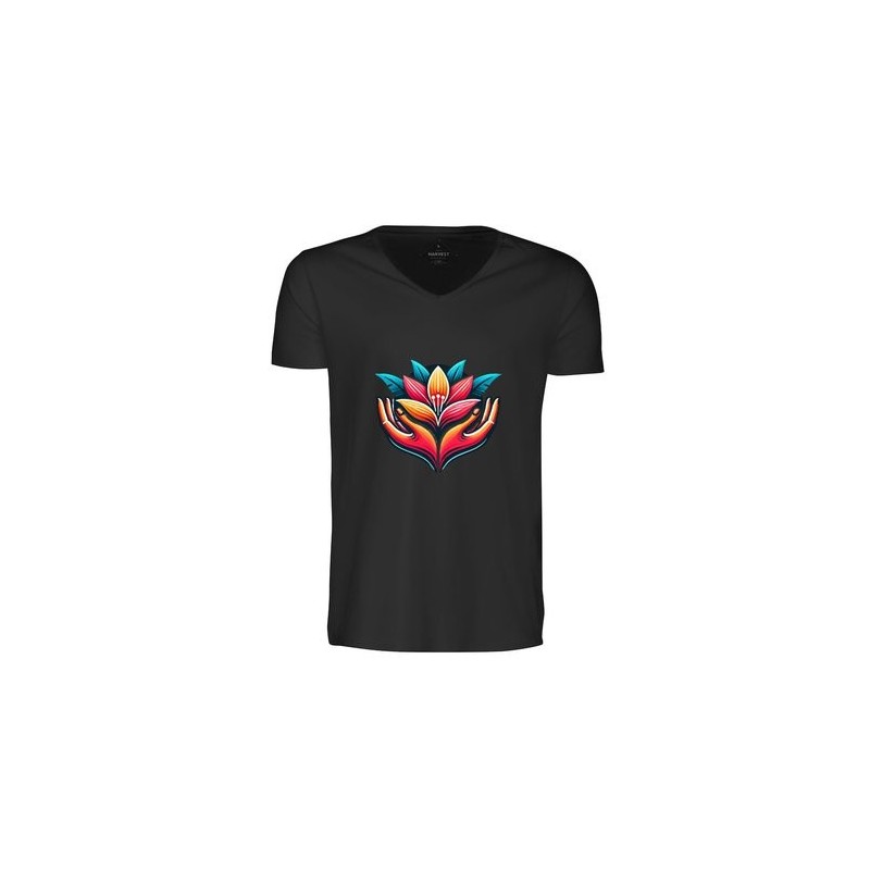 T-shirt à col en V en coton biologique flammé Whailford de Harvest (transfert de couleurs)
