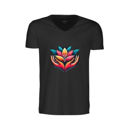 T-shirt à col en V en coton biologique flammé Whailford de Harvest (transfert de couleurs)