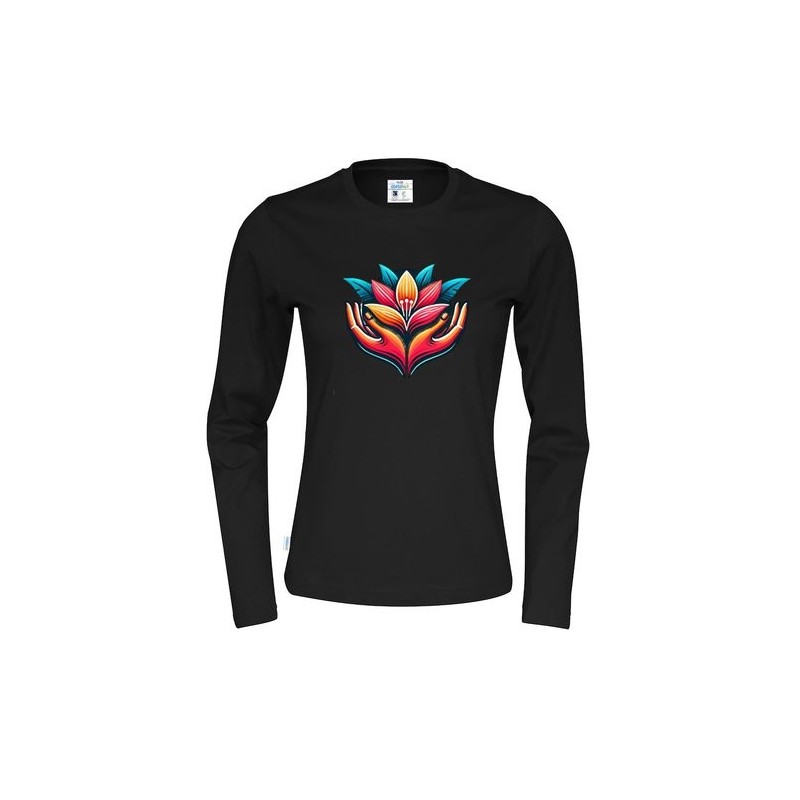 T-shirt à manches longues CottoVer® pour femme avec impression à l'encre sur le devant et au dos
