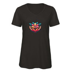 T-shirt femme col en V trois matières de B&C™