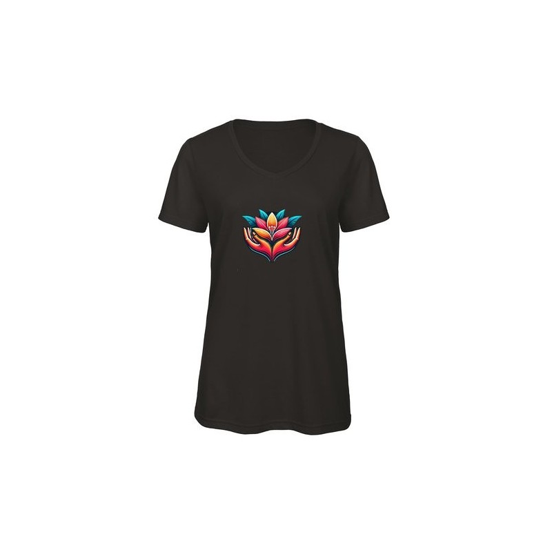 T-shirt femme col en V trois matières de B&C™
