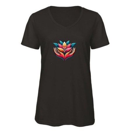T-shirt femme col en V trois matières de B&C™